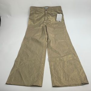 ADEC 2 By Philippe ADEC Gold Linen Pants Sz 4/38 Wide Leg Pockets New NWT